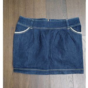 PULL & BEAR (UK) SHORT DENIM MINI SKIRT + SIDE POCKET PIPING + BACK ZIPPER (US